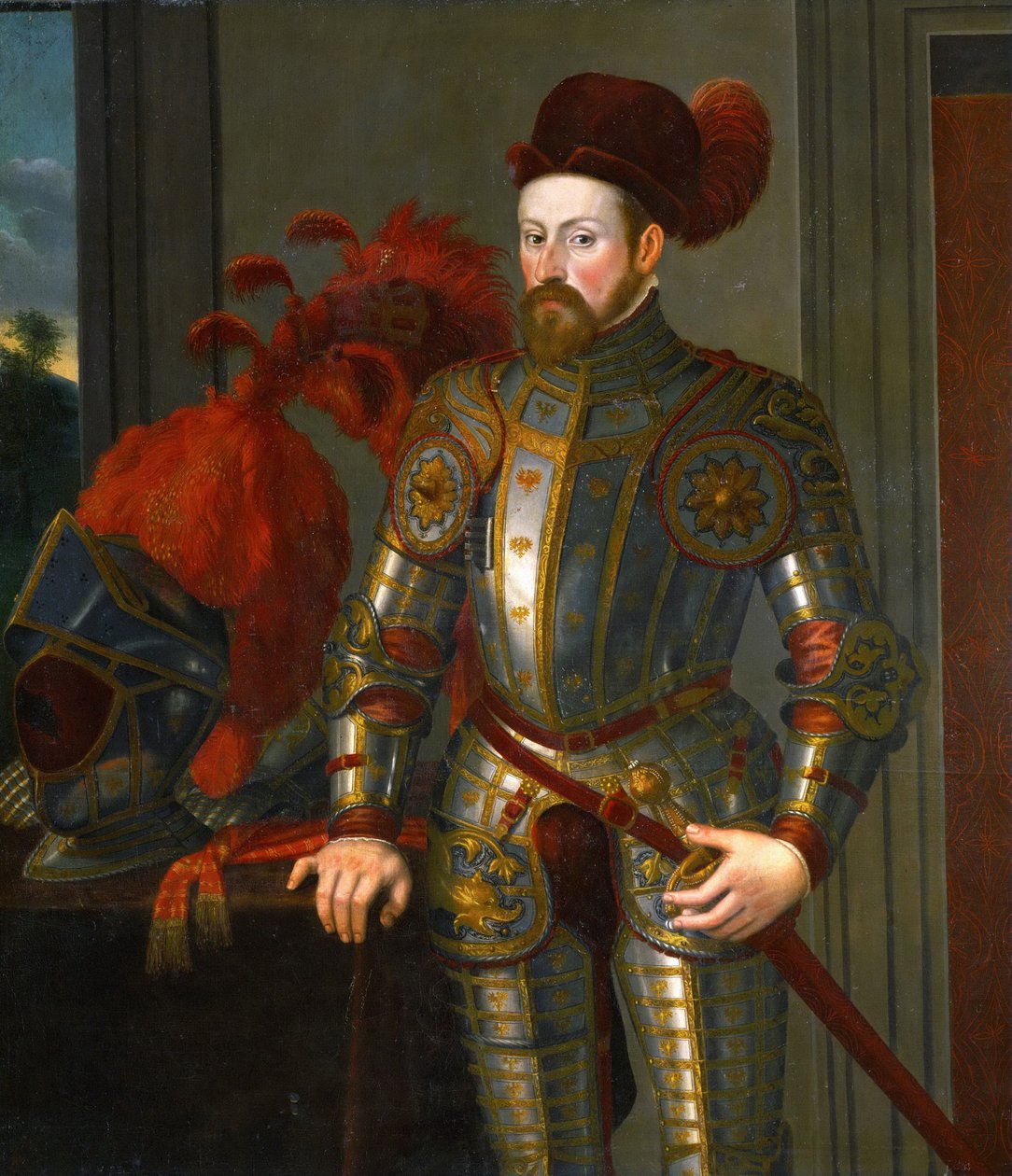 Ferdinand II av Tyrol, erkehertug av Østerrike - Portrett av Ferdinand II (1529-1595), erkehertug av Østerrike, av Terzio (Terzi), Francesco (ca. 1523-1591). Olje på lerret, ca. 1550. Mål : 135x130 cm. Kunsthistorisk museum, Wien av Francesco Terzio