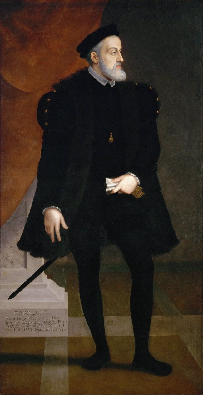 Portrett av keiser Karl V (1500-1558) - Francesco Terzio (Terzi) (ca. 1523-1591). Olje på lerret, ca. 1550. Dimensjon : 204x108 cm. Kunsthistorisk museum, Vienne av Francesco Terzio