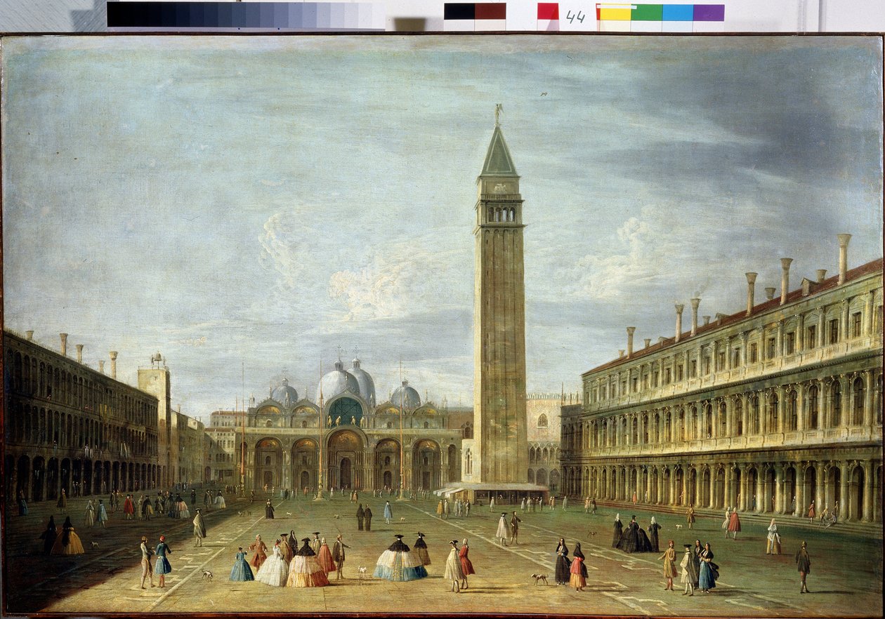 Markusplassen (San Marco) (eller Piazzetta) i Venezia med Markuskirken og Campanile. (Markusplassen i Venezia). Maleri av Francesco Tironi (1745-1797). Olje på lerret, 72 x 109 cm. Venetiansk kunst fra 1700-tallet. Statens Museum Ark av Francesco Tironi