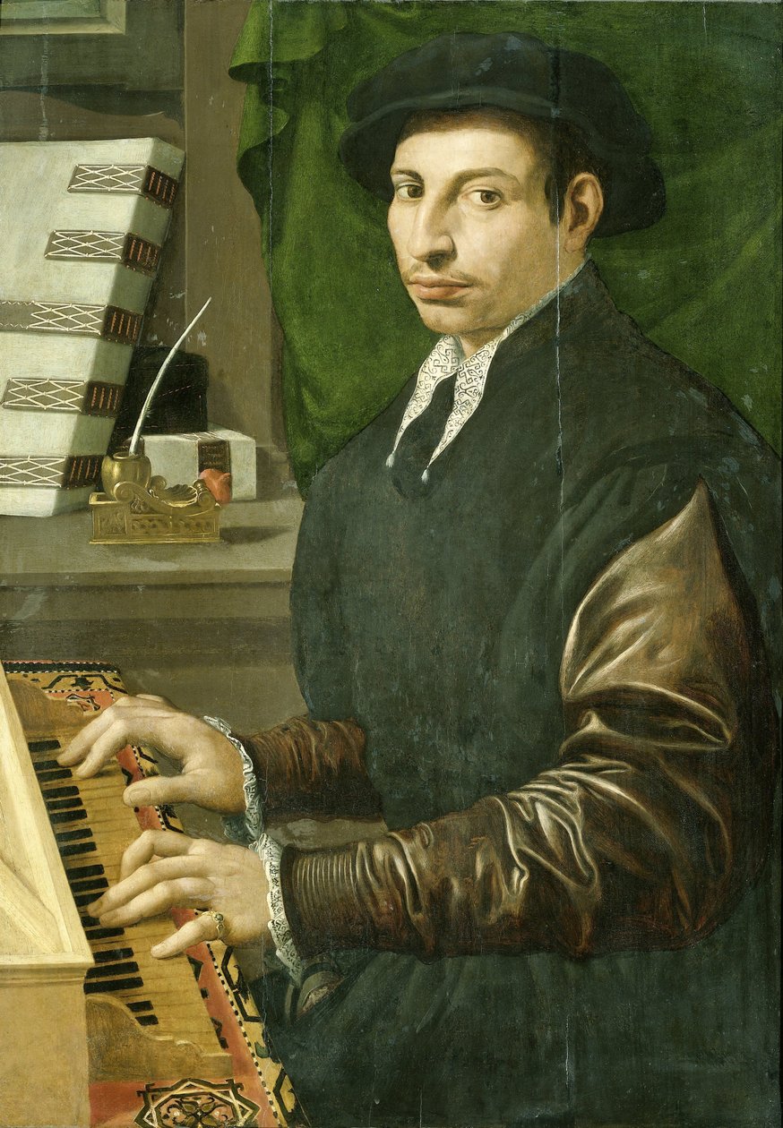 Portrett av en mann som spiller jomfru av Francesco Traballesi