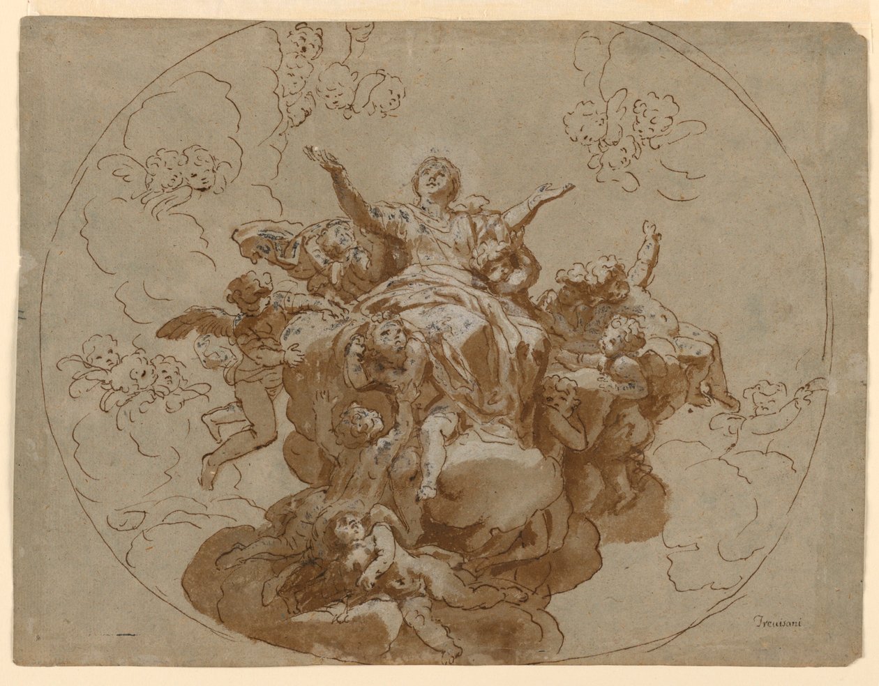 Design for et tak med Jomfruens himmelfart av Francesco Trevisani