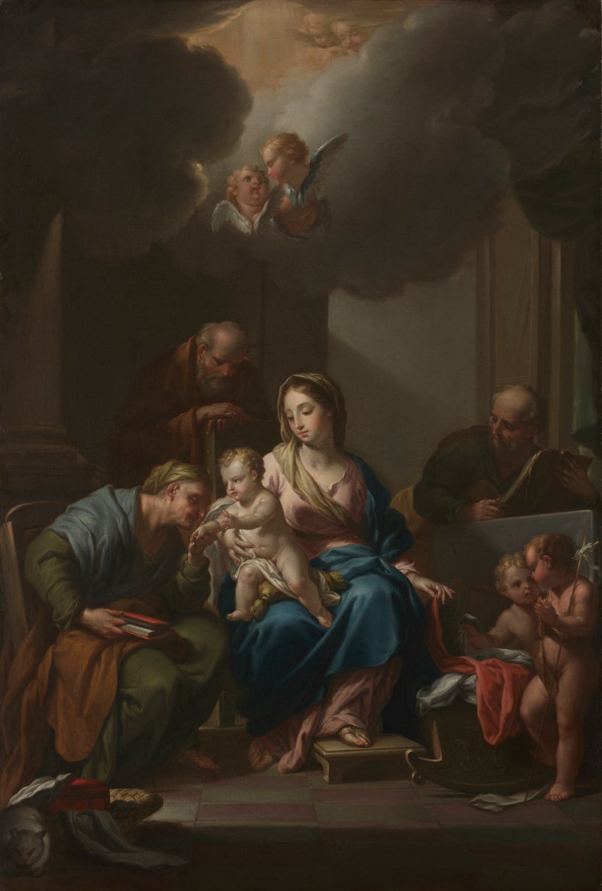 Presentasjonsskisse for "Den hellige familie med de hellige Anne, Joachim og døperen Johannes" (for Santa Maria i Via Lata, Roma) av Francesco Trevisani