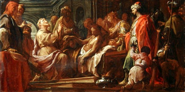 Studie for Saint Matthew Resuscitating the Son of the King of Etiopia (olje på lerret) av Francesco Trevisani