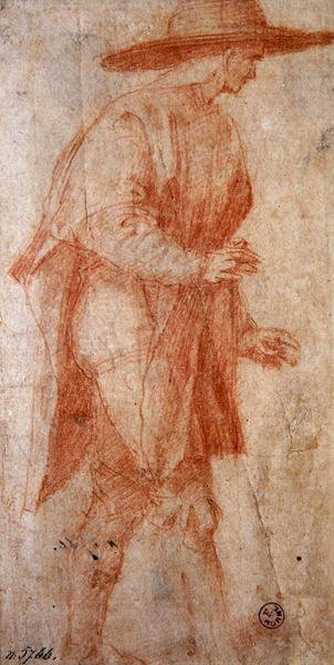 Bonde med hatt (rødt kritt på papir) av Francesco Ubertini Il Bacchiacca