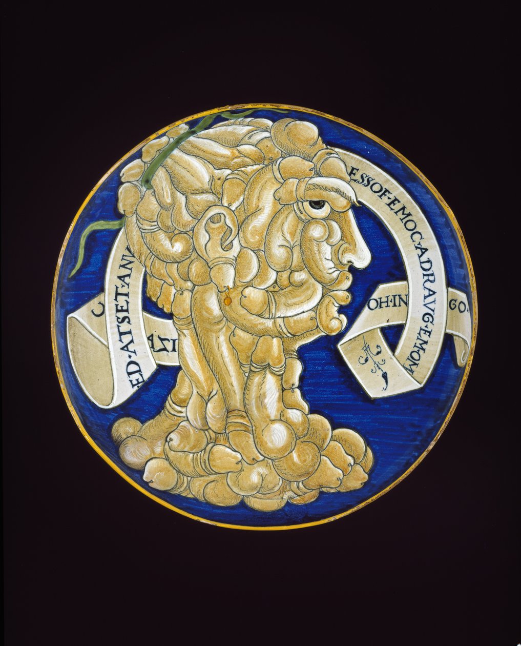 Fat med et sammensatt hode av penis, ca. 1536 (tinnglasert keramikk, maiolica) av Francesco Urbini