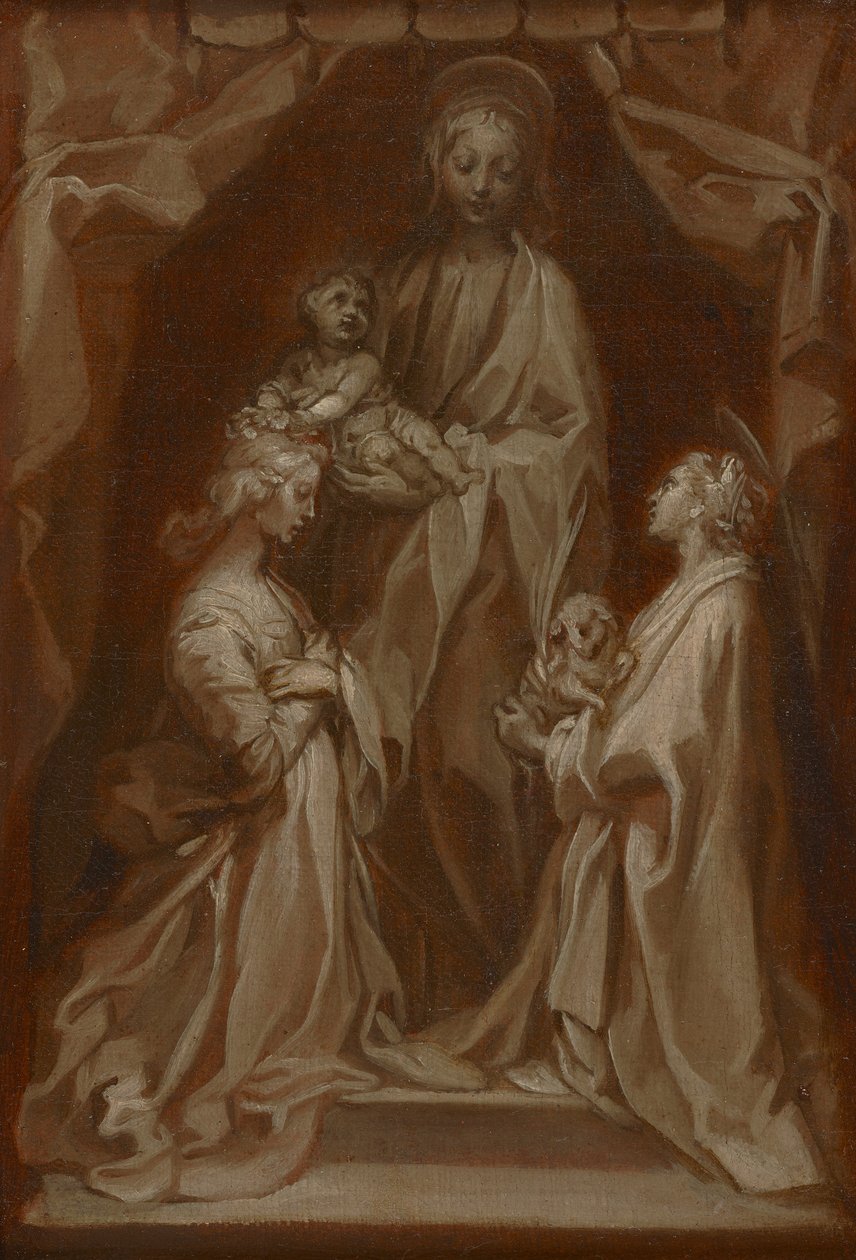 Studie for jomfru og barn med de hellige Cecilia og Agnes av Francesco Vanni