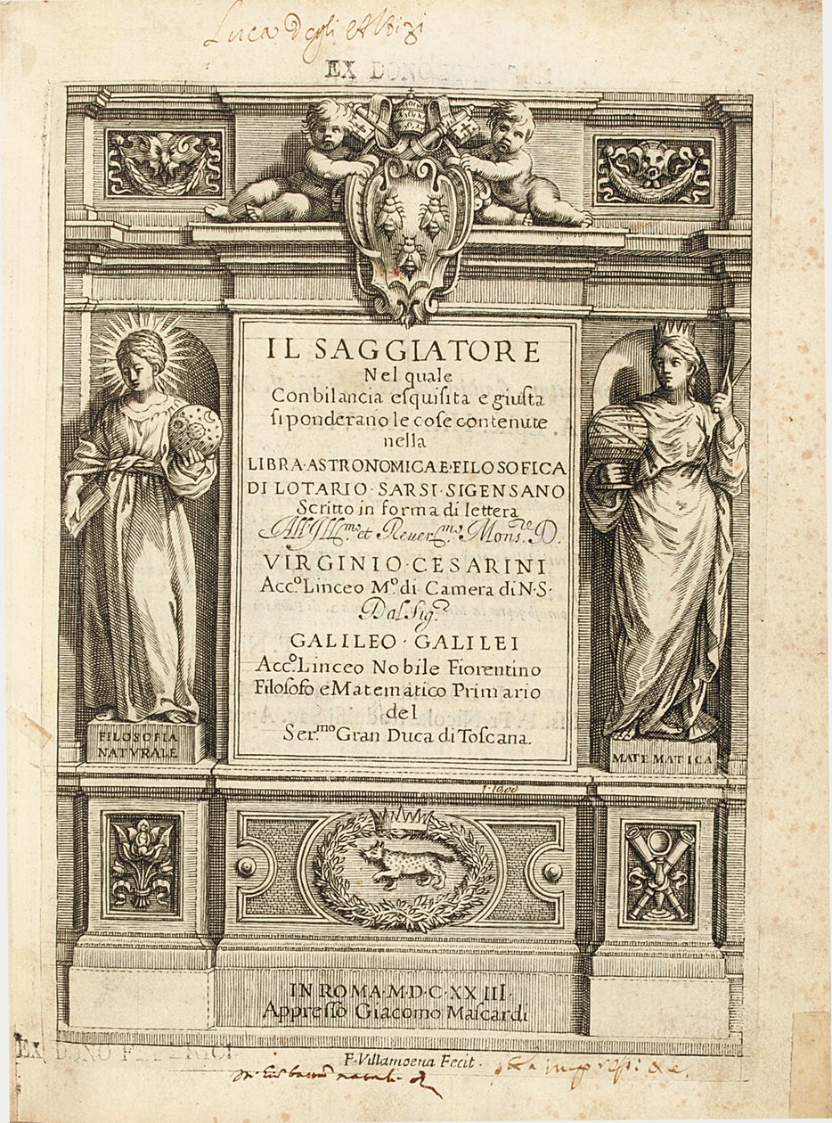 Frontispice av "The Assayer" av Galileo Galilei, 1623 av Francesco Villamena