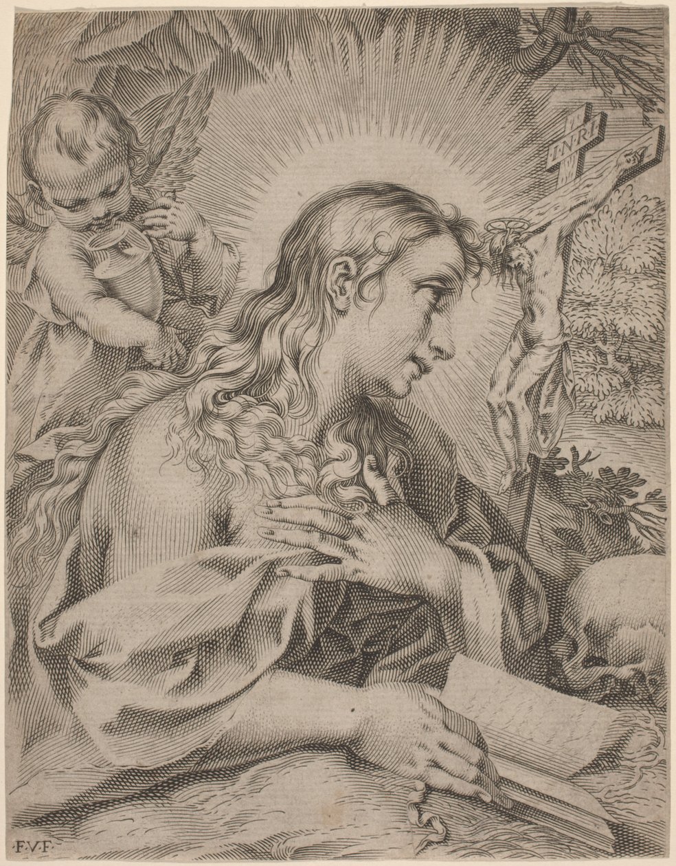 Den angrende Magdalena av Francesco Villamena after Francesco Vanni