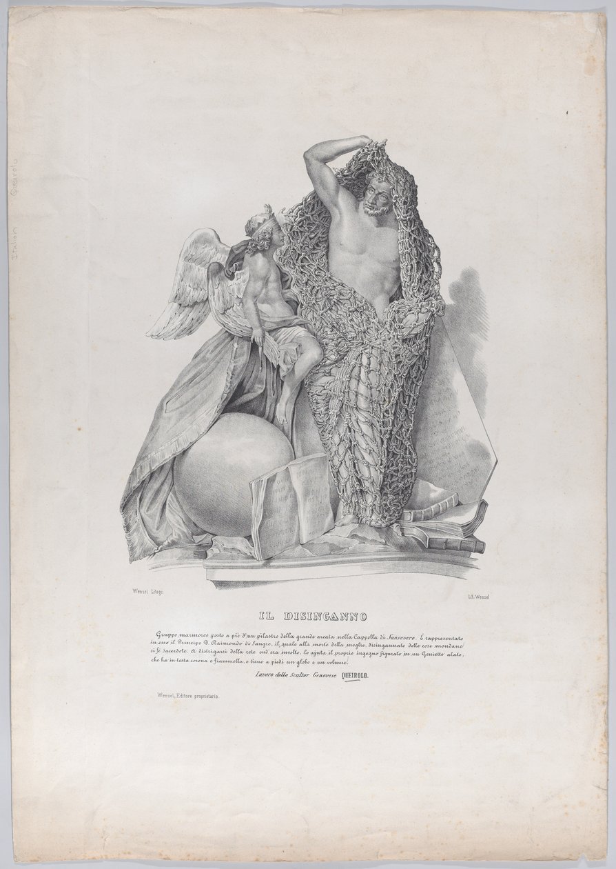 Prins Raimondo di Sangro løsner seg fra nettet av verdslige bekymringer med ..., ca. 1840-50. av Francesco Wenzel
