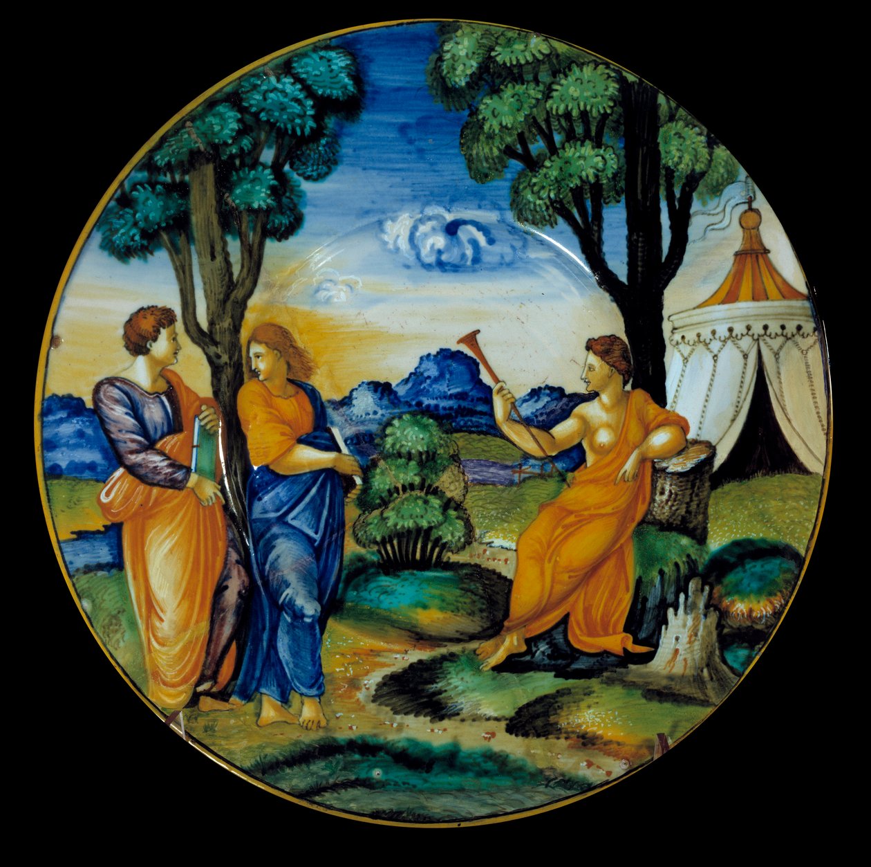 Fajansefat laget av Francesco Xanto Aveli (aktiv rundt 1530/1540) som representerer Parnassus. Realiser i Urbino. 1530. Paris, Louvre-museet av Francesco Xanto Avelli