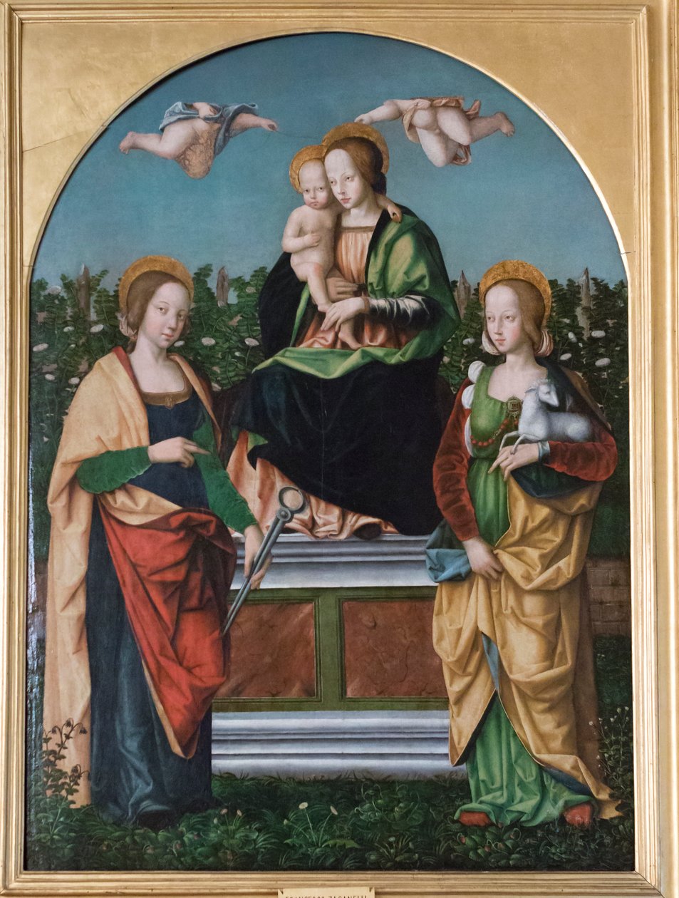 Madonna og barn, St. Agatha og St. Agnes av Francesco Zaganelli di Bosio