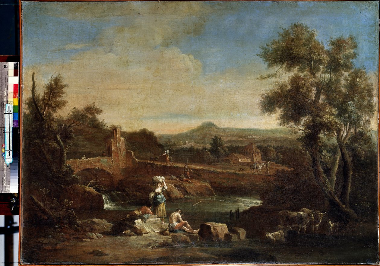 Landskap med en elv. Maleri av Francesco Zuccarelli (1702-1788). Olje på lerret, 81,5 x 119 cm. Venetiansk kunst fra 1700-tallet. Eremitasjemuseet, St. Petersburg. av Francesco Zuccarelli