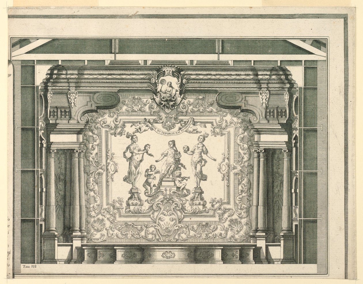Tverrsnitt, Proscenium og gardin, Teatro Filarmonico, Verona av Francesco Zucchi