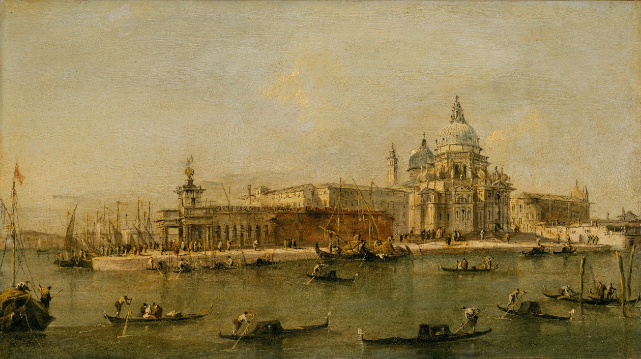 Venezia: Dogana og Santa Maria della Salute av Francesco circle of Guardi