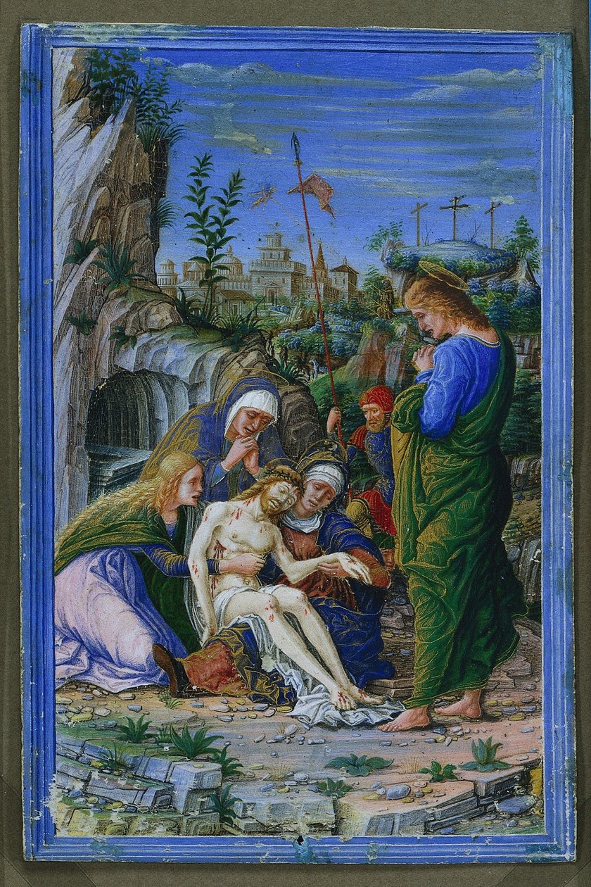 Enkelt blad fra en timebok: Pieta, ca. 1475-1485. av Francesco dai Libri