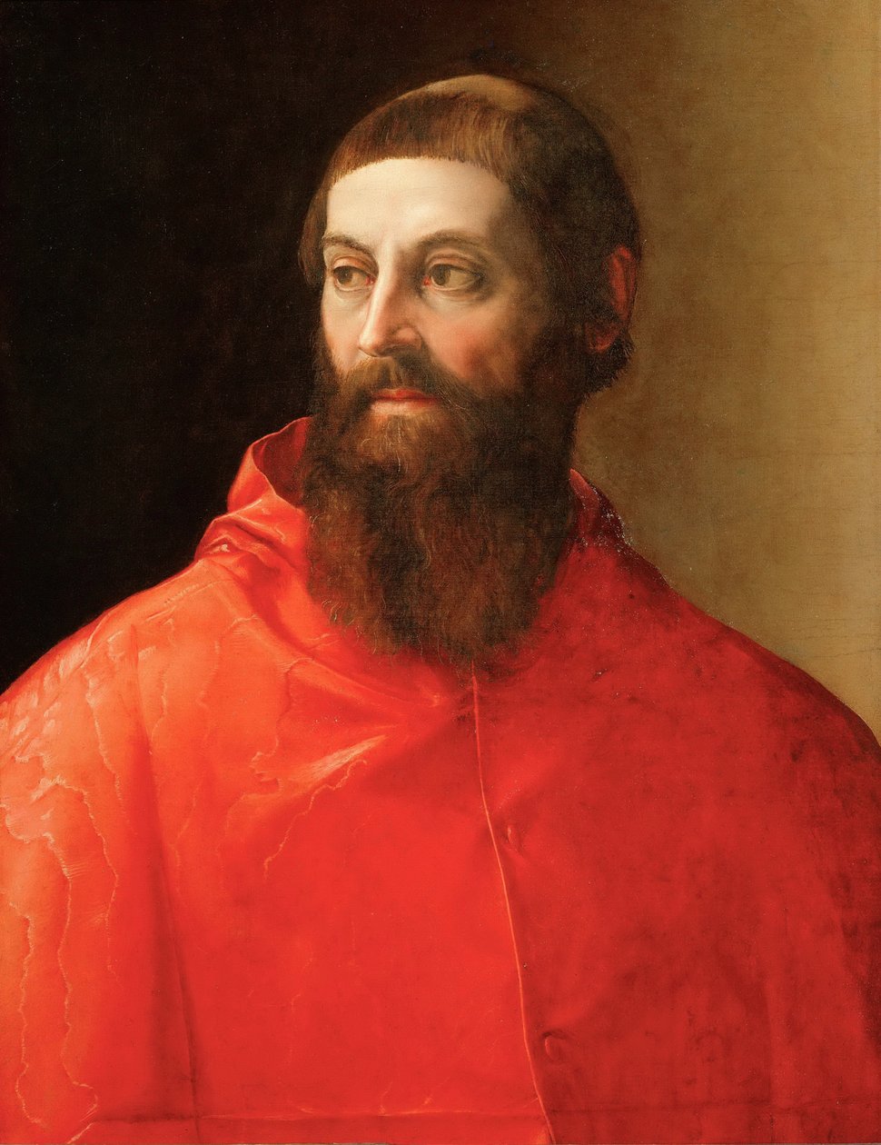 Rodolfo Pio de Carpi (Rodolphe de Carpi) (1500-1564) - Portrett av kardinal Rodolfo Pio , av Rossi, Francesco, de (1510-1563). Olje på lerret, ca 1545. Mål : 71,5x57 cm. Kunsthistorisk museum, Vienne av Francesco de Rossi Salviati