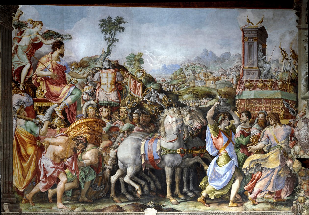 Triumfen til Marcus Furius Camillus, general og romersk statsmann (Fresco av Francesco de Rossi Salviati