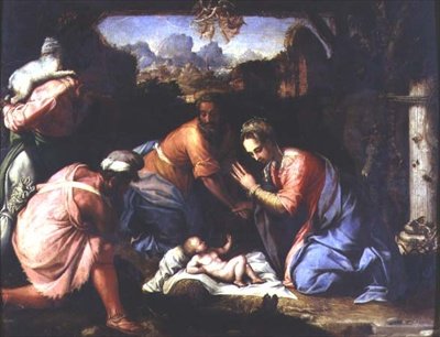 Tilbedelse av hyrdene, ca. 1525 (panel) av Francesco de Rossi Salviati Cecchino