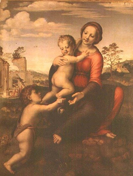 Madonna av brønnen eller Madonna og barn med den unge døperen Johannes, ca. 1503-09 (tempera på panel) av Francesco di Cristofano Franciabigio