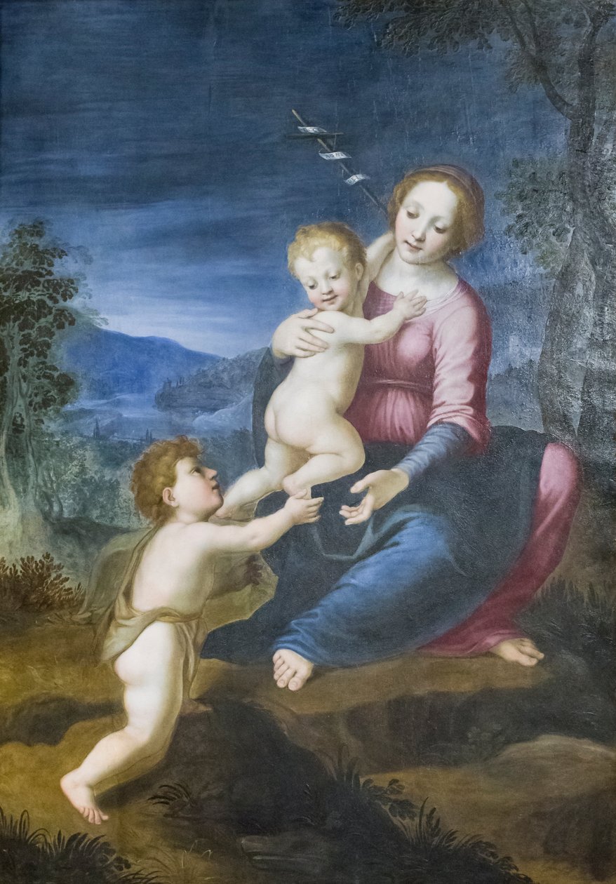 Jomfruen med Jesus og døperen Johannes av Francesco di Cristofano Franciabigio