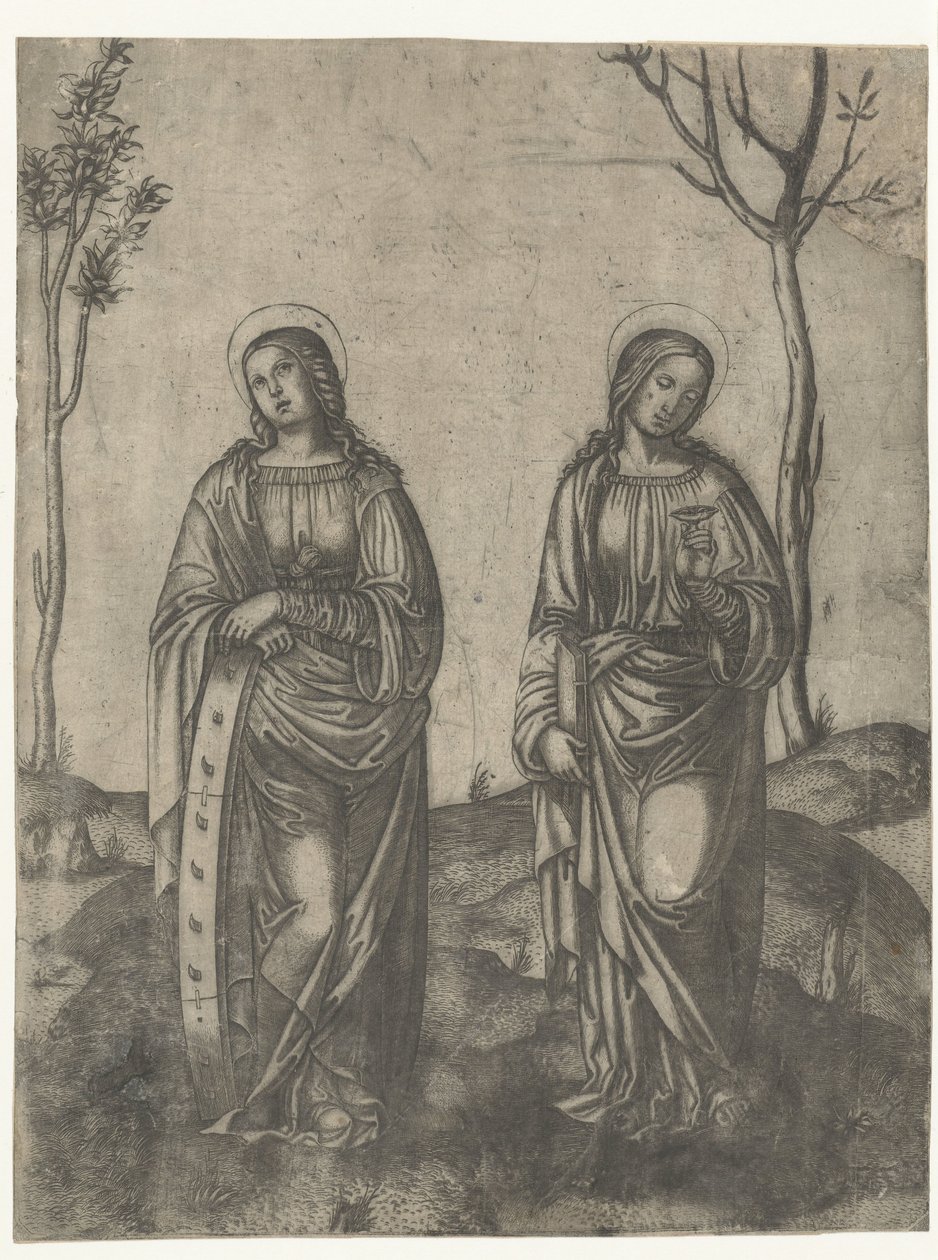 Saints Catherine med et ødelagt hjul og Lucia med øynene på et fat av Francesco di Francia (attributed to)