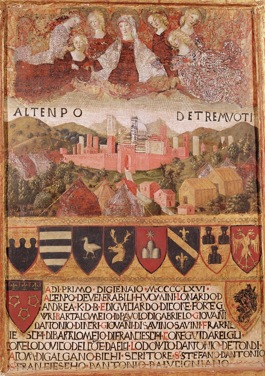 Jomfruen beskytter Siena mot jordskjelv i 1466 av Francesco di Giorgio Martini