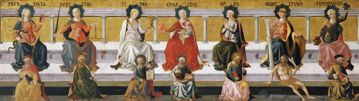 ""de syv dyder"" (Prudence, Rettferdighet, tro, nestekjærlighet, håp, styrke, måtehold) Maleri av Francesco di Stefano Pesellino (1422-1457) rundt 1450 Birmingham Museum of Art, Birmingham, Alabama USA ©DeAgostini/Leemage av Francesco di Stefano Pesellino