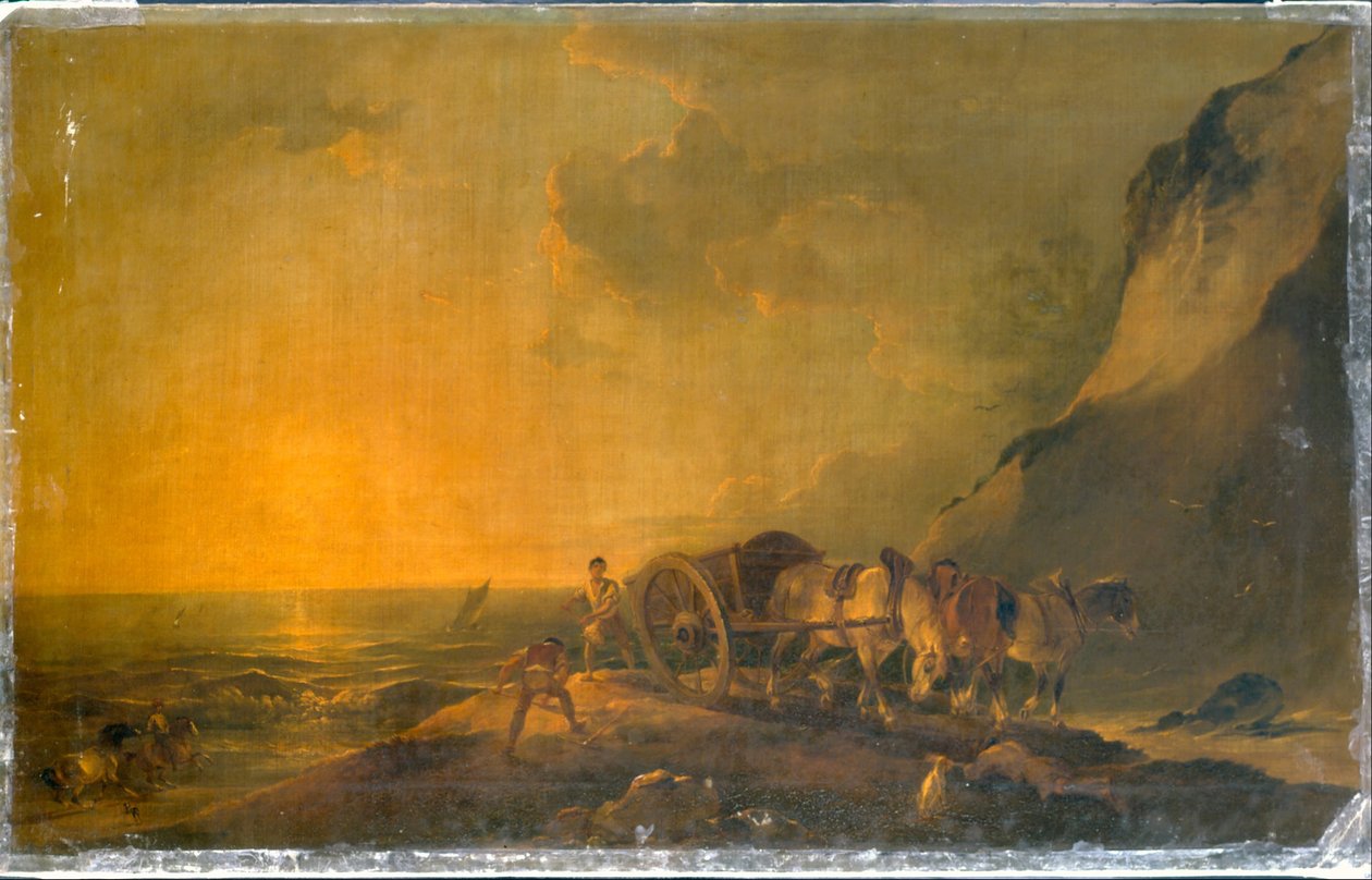Sjøstrand med hest og vogn av Francis Bourgeois