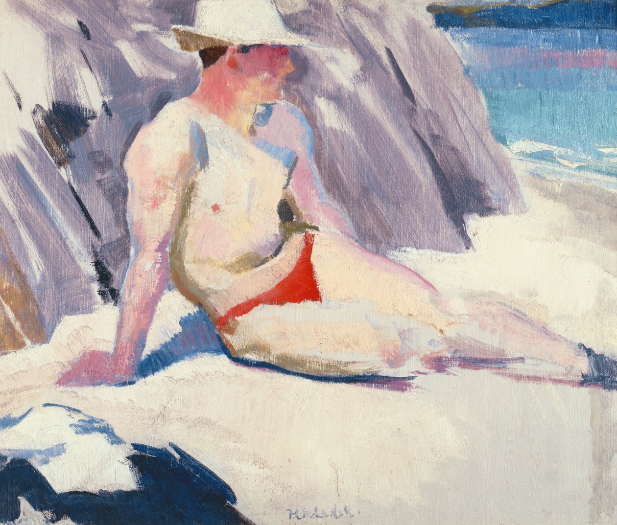 Solbader på stranden, Iona, 1928 av Francis Campbell Boileau Cadell