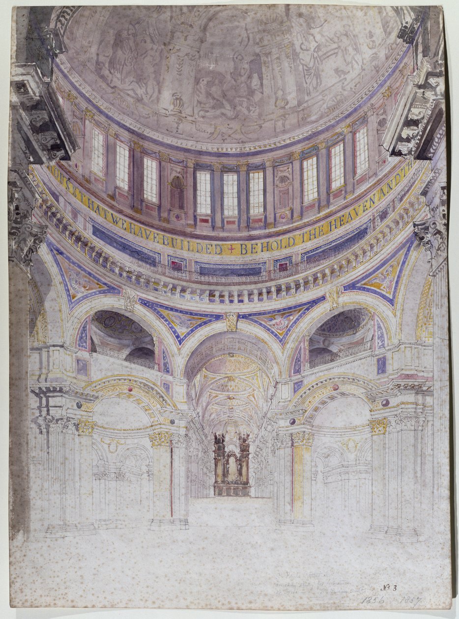 Tidlig studie for den foreslåtte utsmykningen av St. Pauls Cathedral, 1856-57 (wc på papir) av Francis Cranmer Penrose