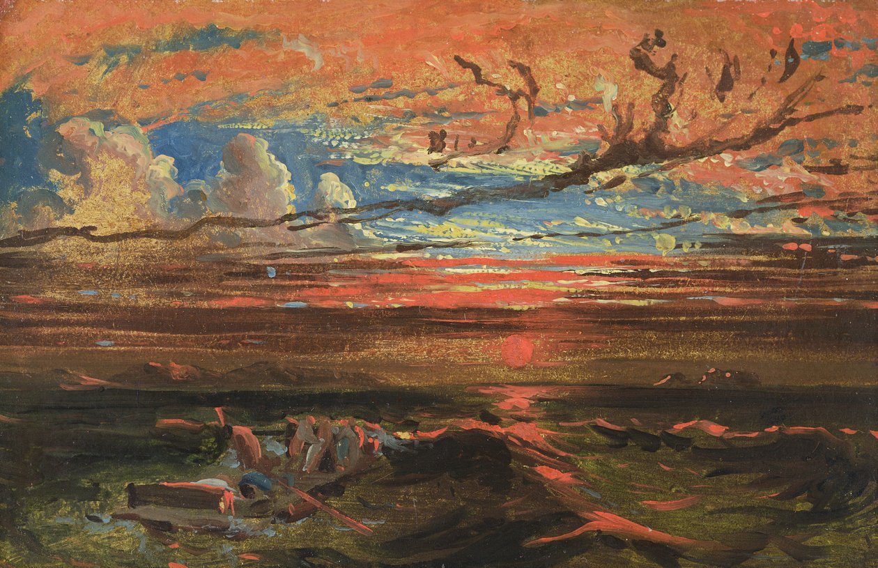 Solnedgang til sjøs etter en storm (olje på presset papp) av Francis Danby