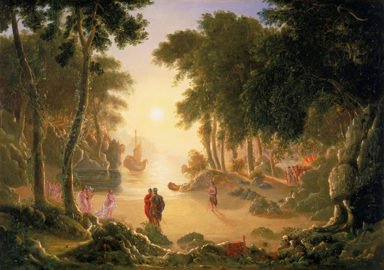 Telemachus, sønn av Ulysses, og gudinnen Minerva med Calypso av Francis Danby