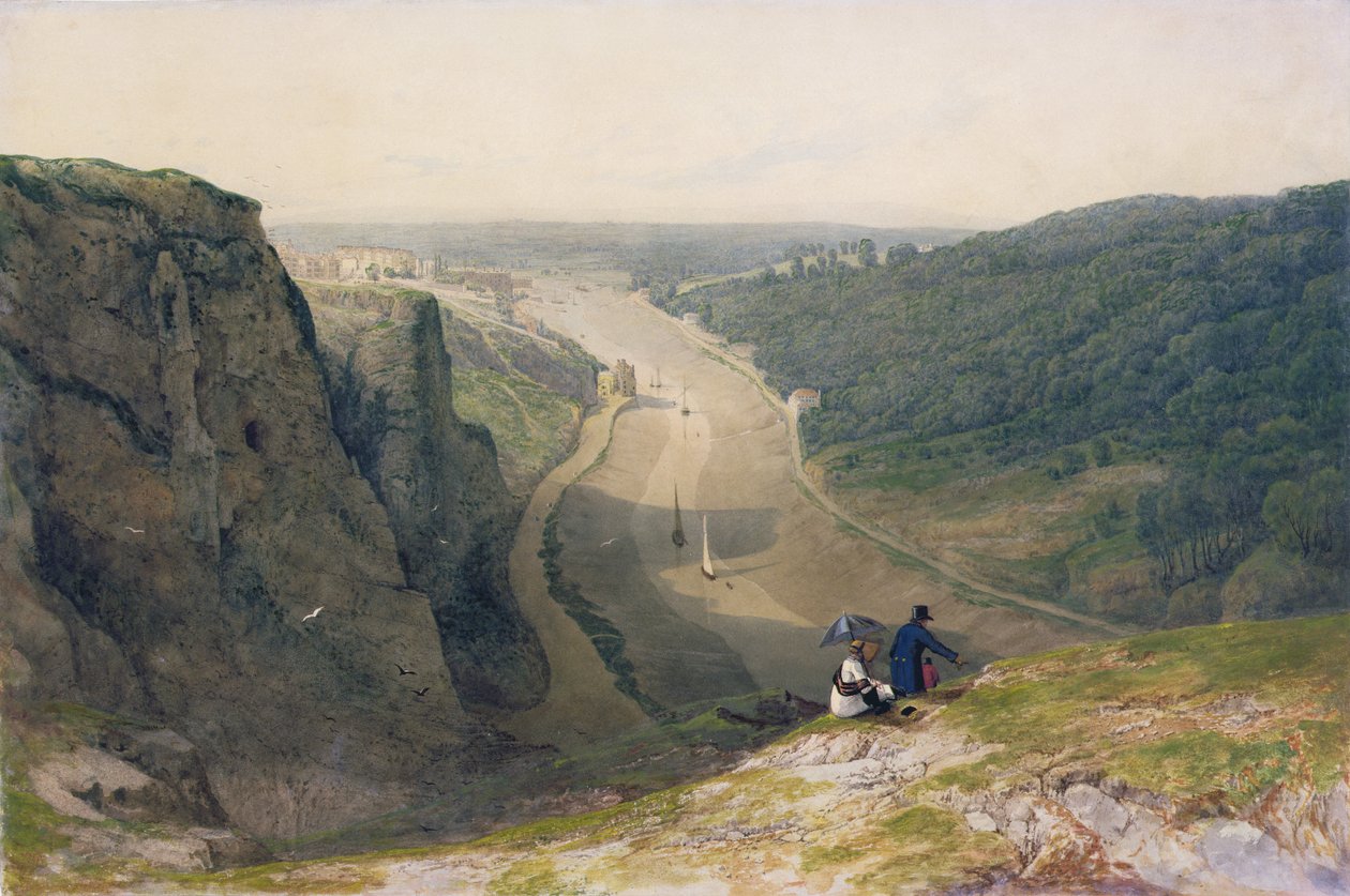 Avon Gorge, med utsikt over Clifton, ca. 1820 (wc og kroppsfarge over grafitt med utskraping på vevd papir) av Francis Danby