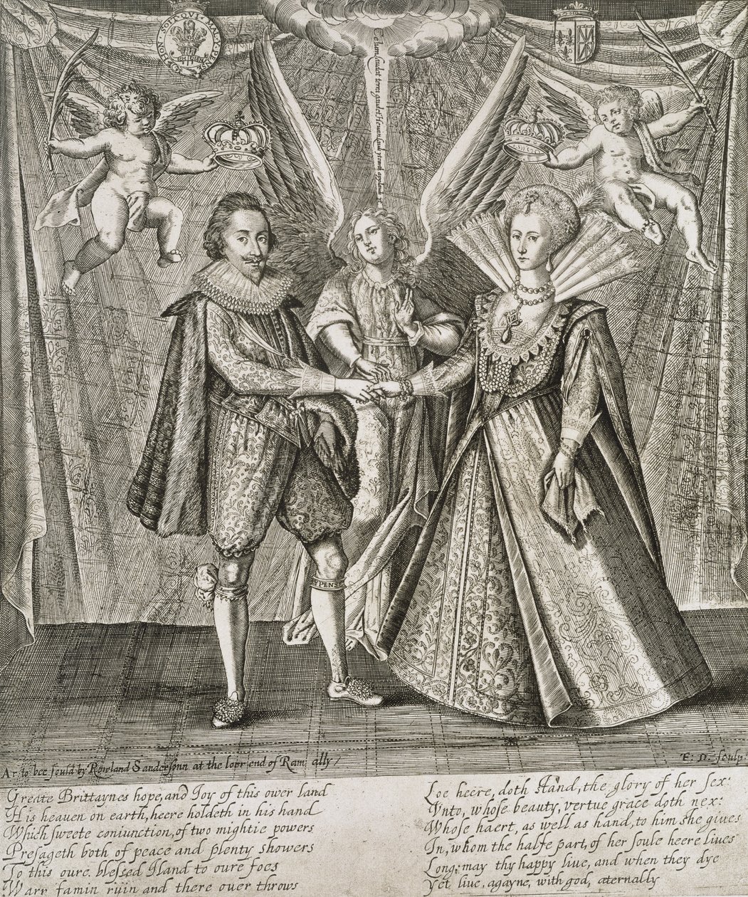 Feiring av ekteskapet til James VI og I (1566-1625) og Anne av Danmark (1574-1619) gravert av kunstneren av Francis Delaram