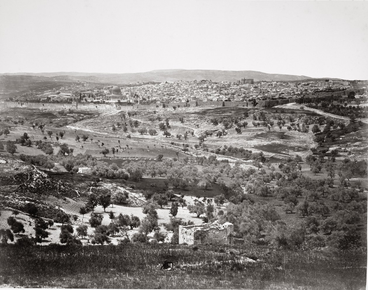 Panoramautsikt over Jerusalem fra Oljeberget, trykt i en elefantfolio av trykk utgitt av James Virtue, 1860 (albumtrykk) av Francis Frith