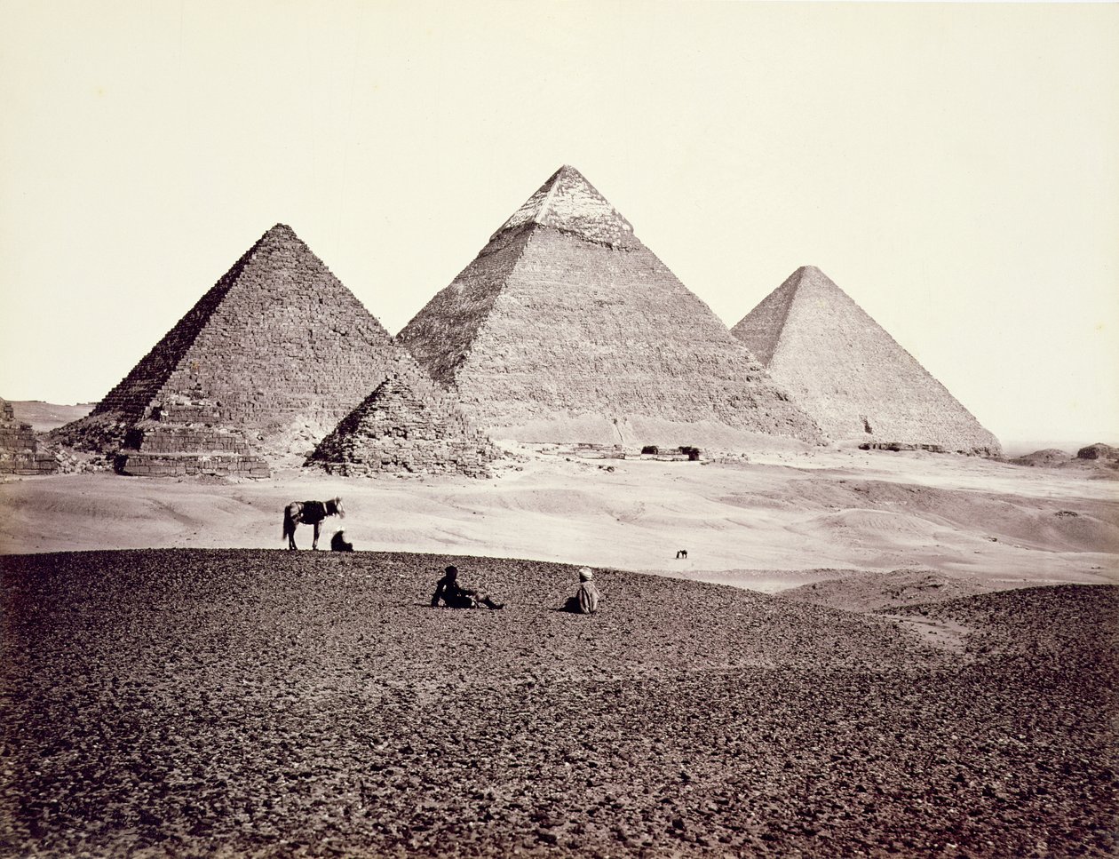 Pyramidene i El-Geezah, fra sørvest, 1858 av Francis Frith