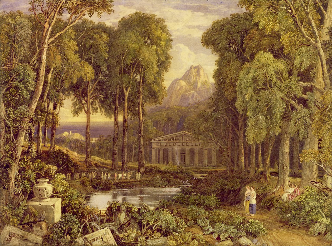 Religiøs seremoni i antikkens Hellas (wc und gouache på papir) av Francis Oliver Finch
