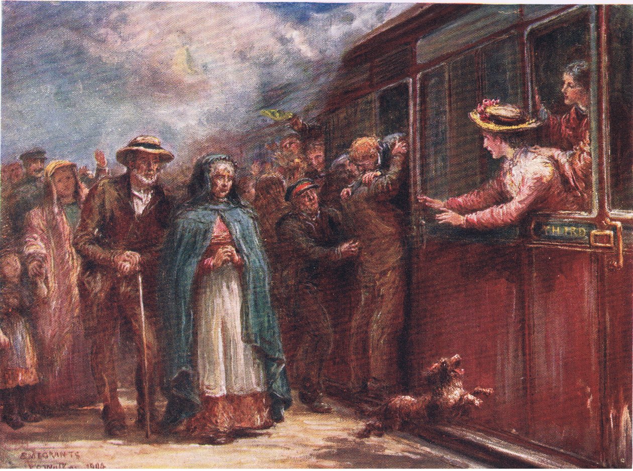 Off to America, fra Peeps at Many Lands: Ireland utgitt av Adams & Charles, 1909 av Francis S. Walker