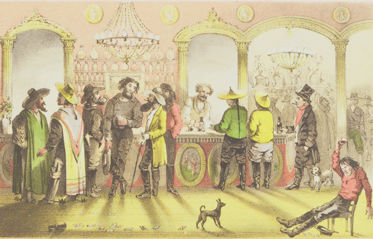 The Bar of a Gambling Saloon, gravert av J. Brandard, 1855 av Francis Samuel Marryat