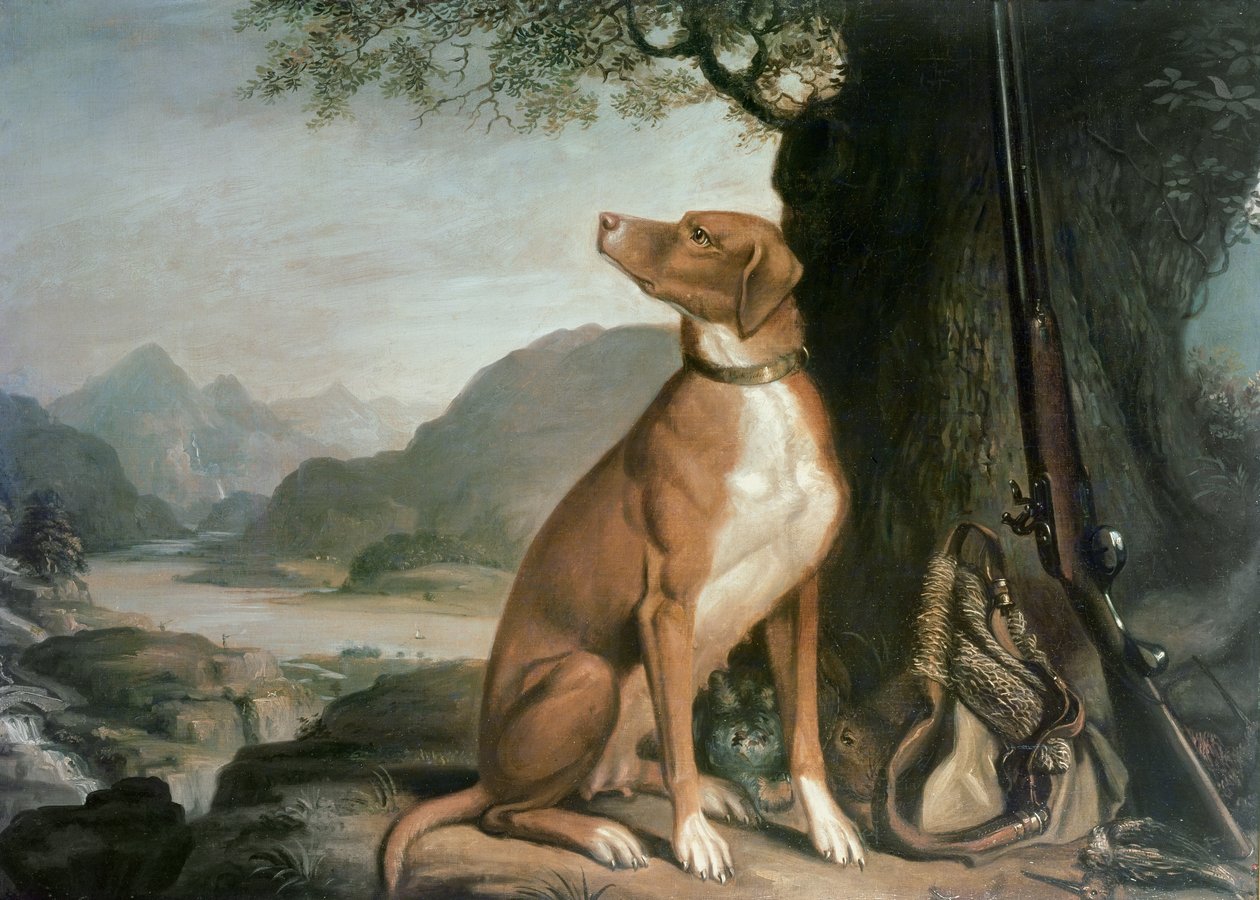 G. M. Johnstons favorittvåpenhund i et landskap av J. Francis Sartorius