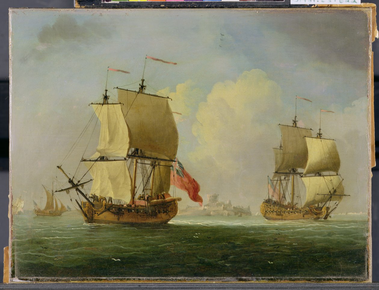 En engelsk slup og en fregatt i en lett bris av Francis Swaine
