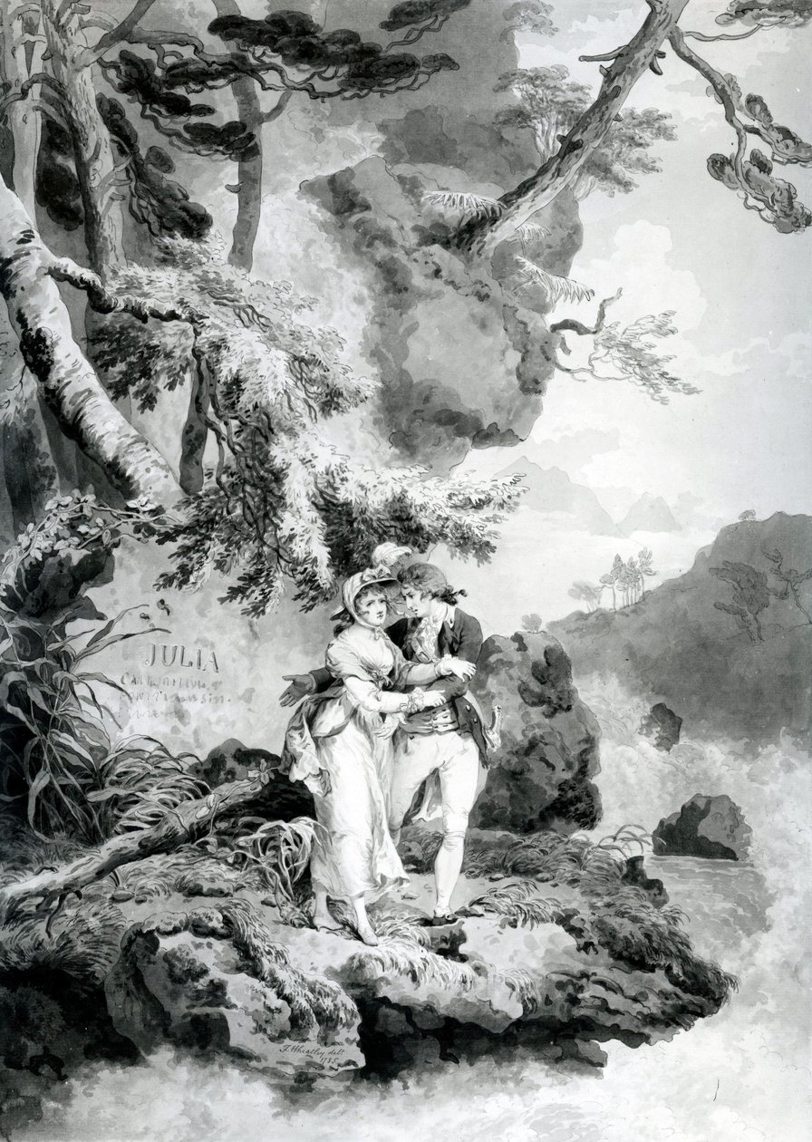 St Preux og Julia, 1786 (penn og blekk med wc) av Francis Wheatley