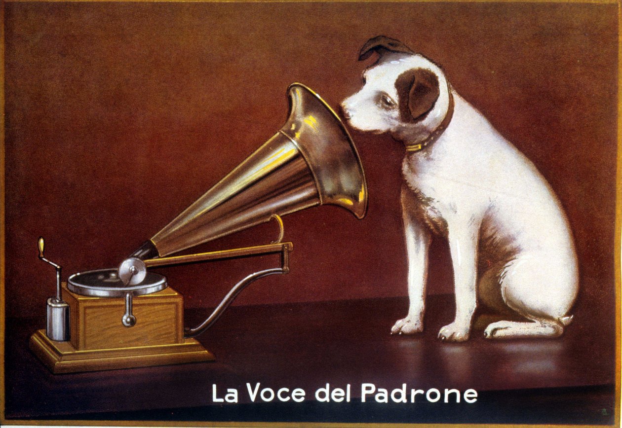Italiensk reklame for "The voice of my Master". av Francis (after) Barraud