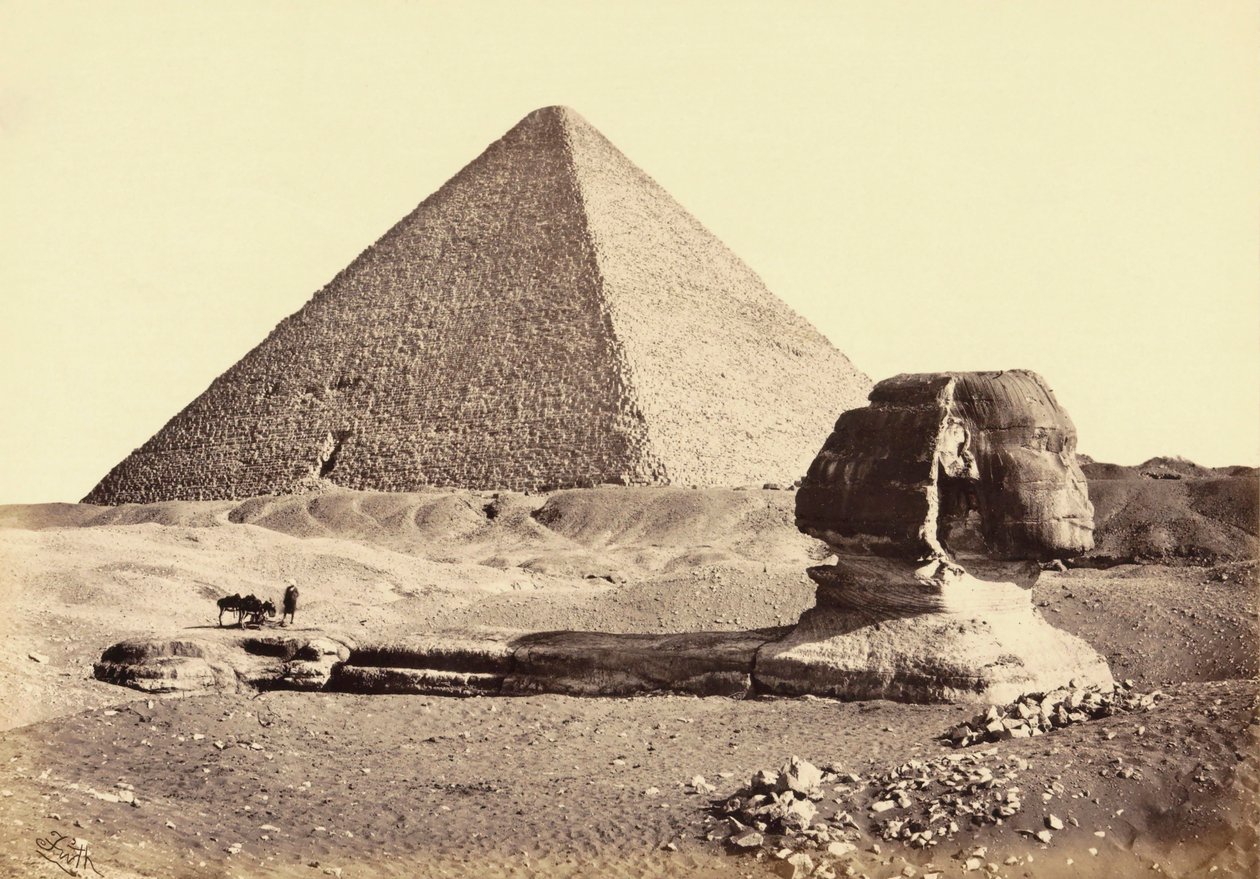 Den store pyramiden i Giza og Sfinxen, Egypt. 1800-tallet. av Francis (after) Frith