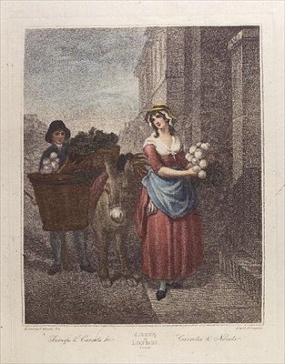 Neper og gulrøtter Ho, plate 13 fra "Cries of London" (trykk) av Francis (after) Wheatley