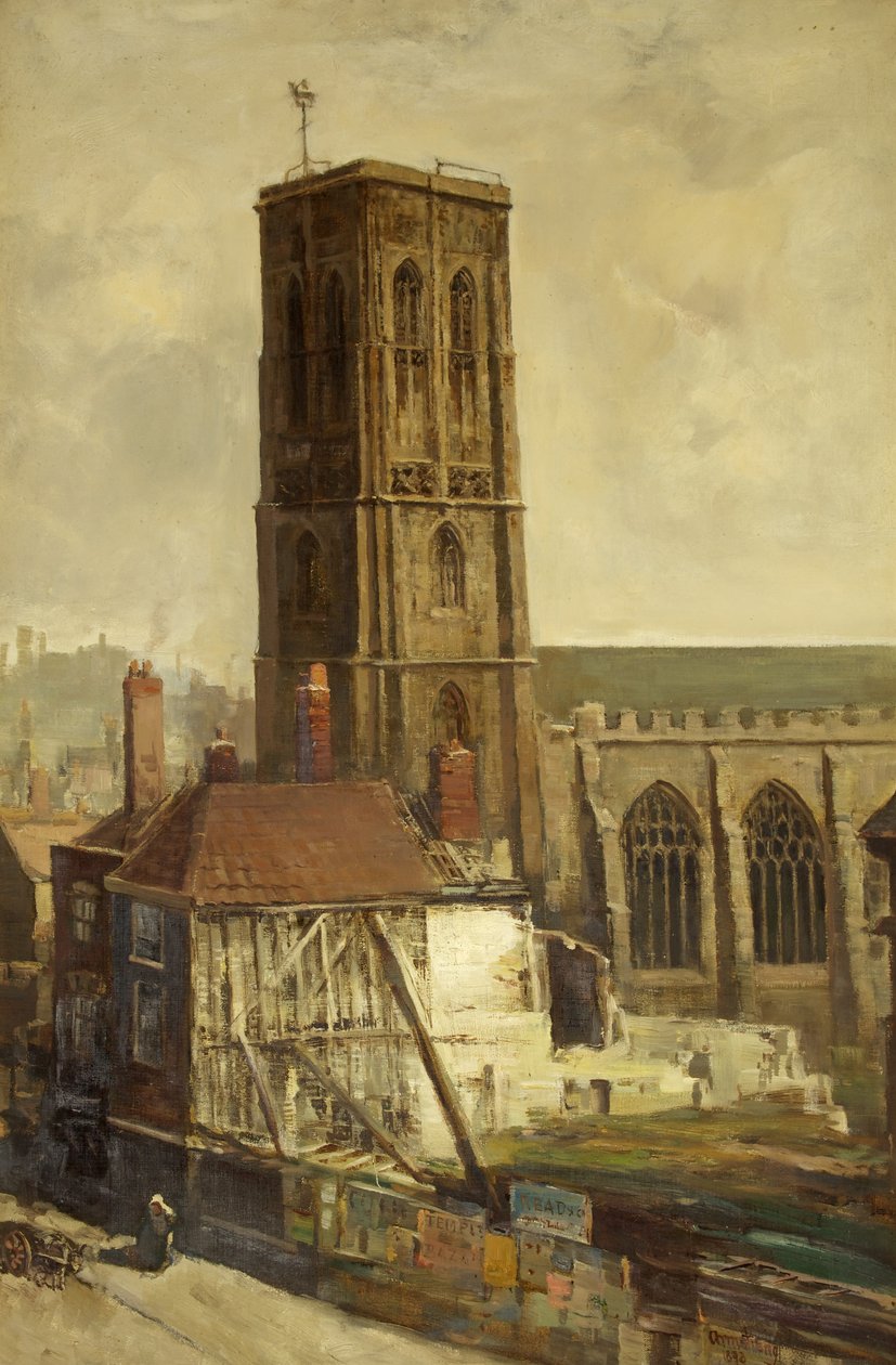 Utsikt over Temple Church (olje på lerret) av Francis Abel William Taylor Armstrong
