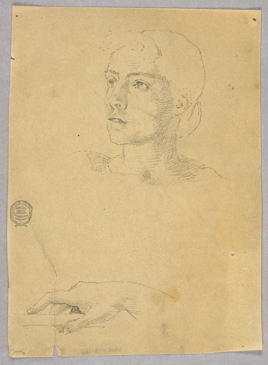 Skisse av en kvinnes hode og hånd av Francis Augustus Lathrop