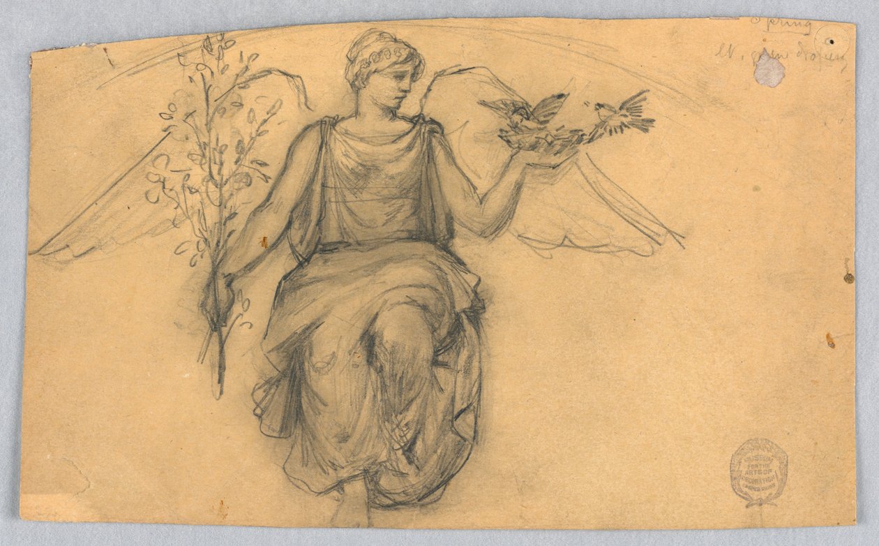 Fjær, skisse av bevinget figur av Francis Augustus Lathrop