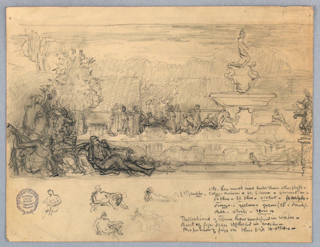 Studer for et veggmaleri eller panel av Francis Augustus Lathrop