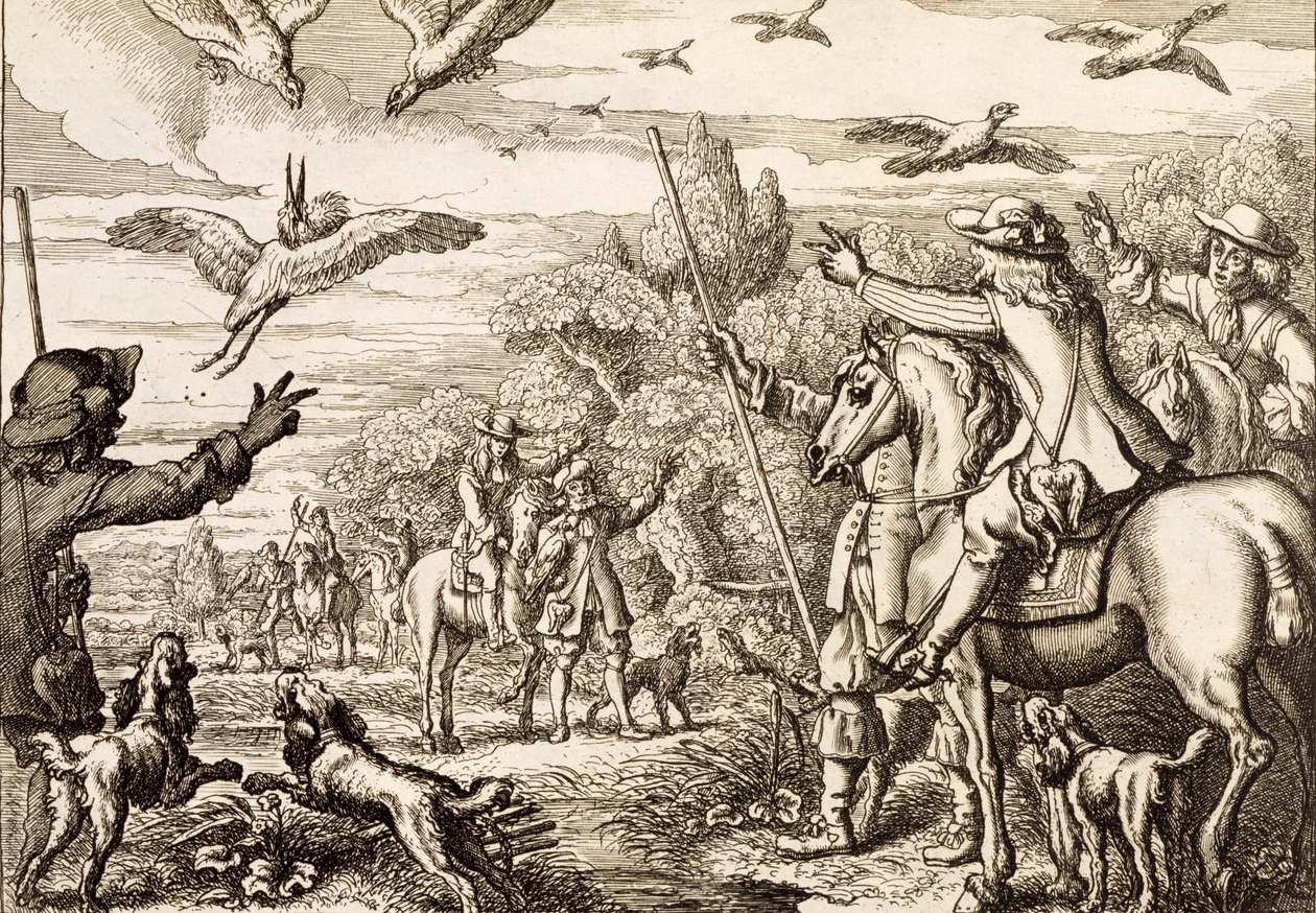 Heron Hawking, gravert av Wenceslaus Hollar, 1671 av Francis Barlow